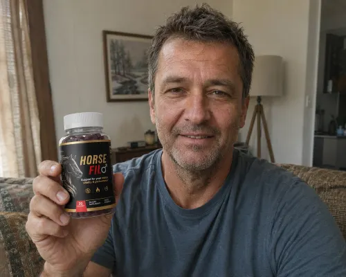 HorseFil daily supplement shown for men's energy and vitality support